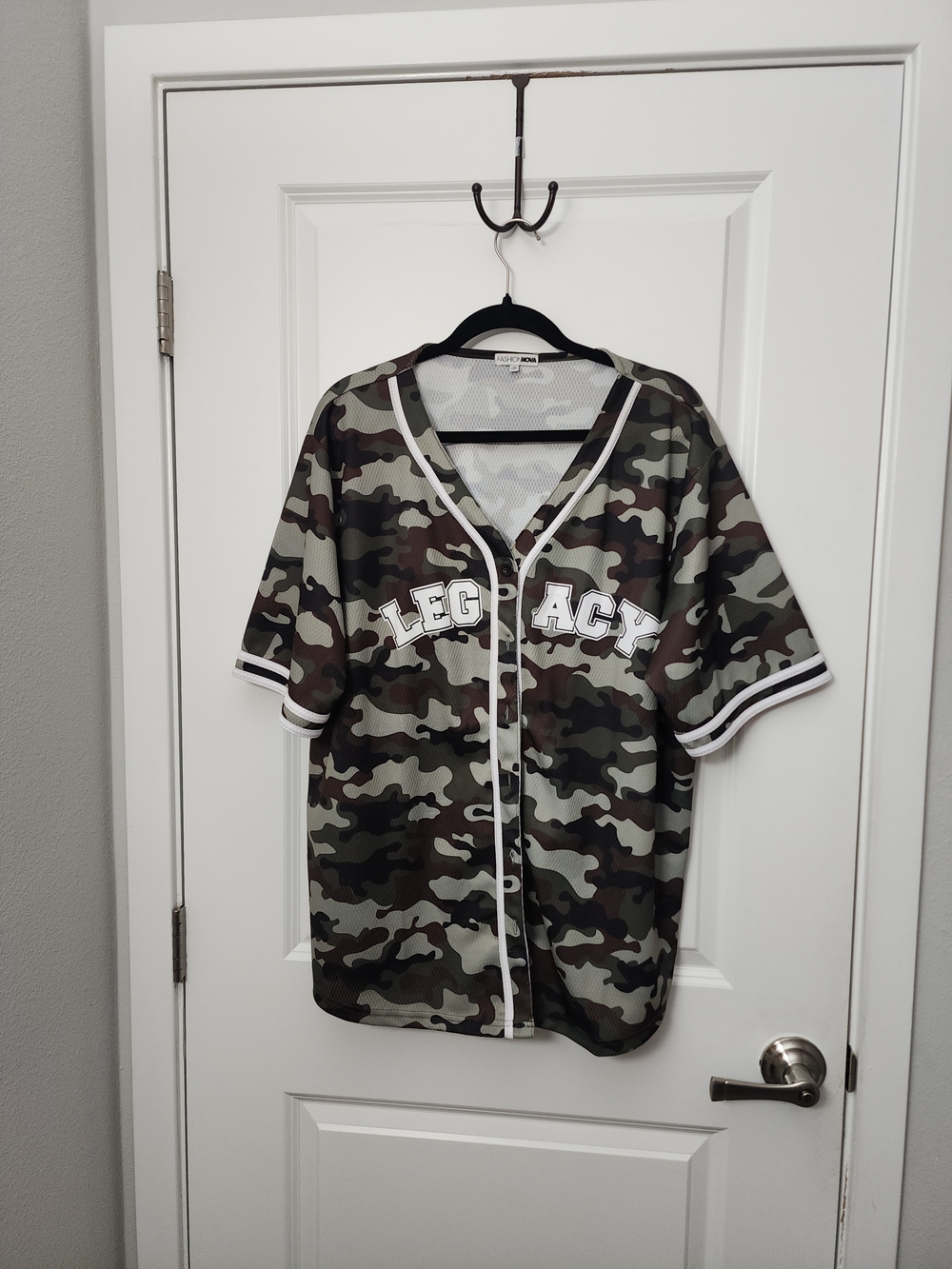 5/$30 Fashion Nova Camo Baseball Jersey - Green, Brown, Black